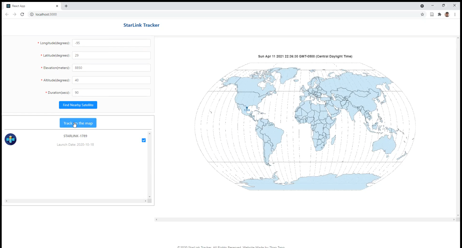 Starlink: React JS based Starlink Trajectory Visualization